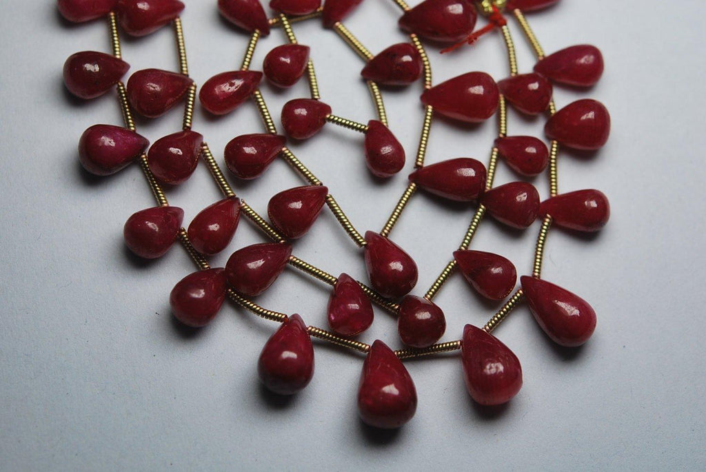 9 Inch Strand Dyed Ruby Smooth Tear Drops Shape Briolettes, 6-9mm Size - Jalvi & Co.