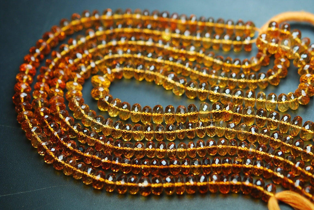 9 Inch Strand, Natural Citrine Micro Faceted Rondelles, 5-5.50mm Size,Super Quality - Jalvi & Co.