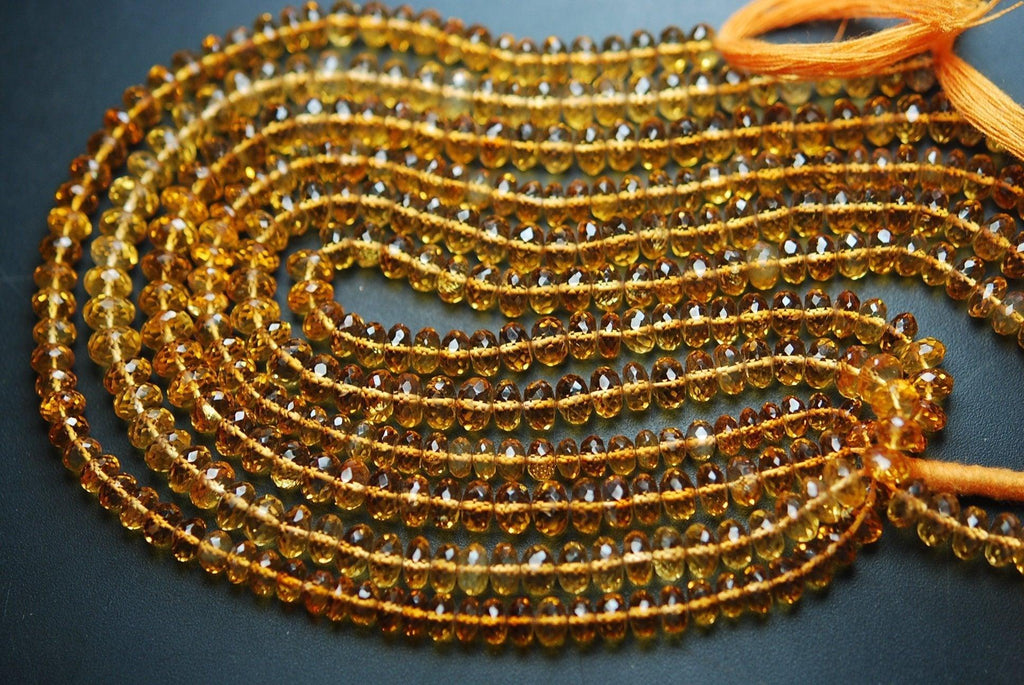 9 Inch Strand, Natural Citrine Micro Faceted Rondelles, 6-7mm Size,Super Quality - Jalvi & Co.