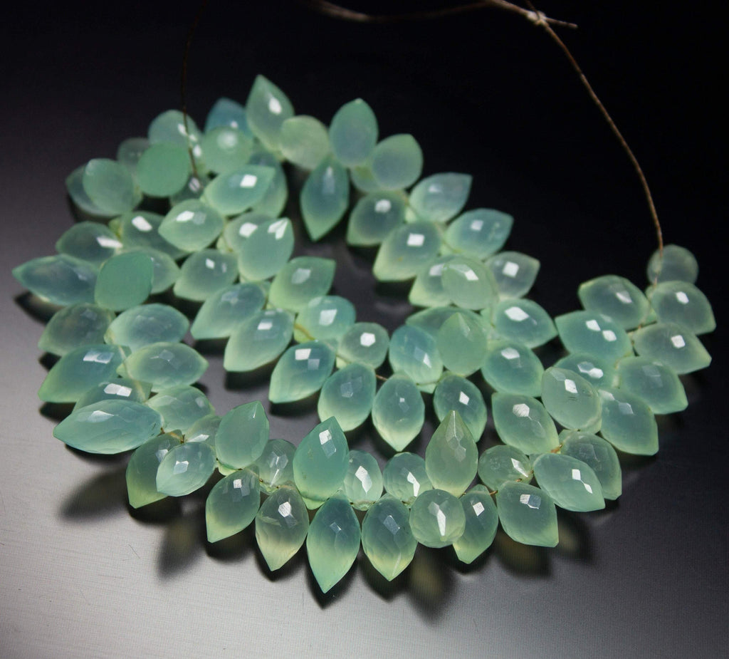 9 inches, 10-14mm, Natural Aqua Chalcedony Faceted Marquise Briolette Teardrop Beads - Jalvi & Co.