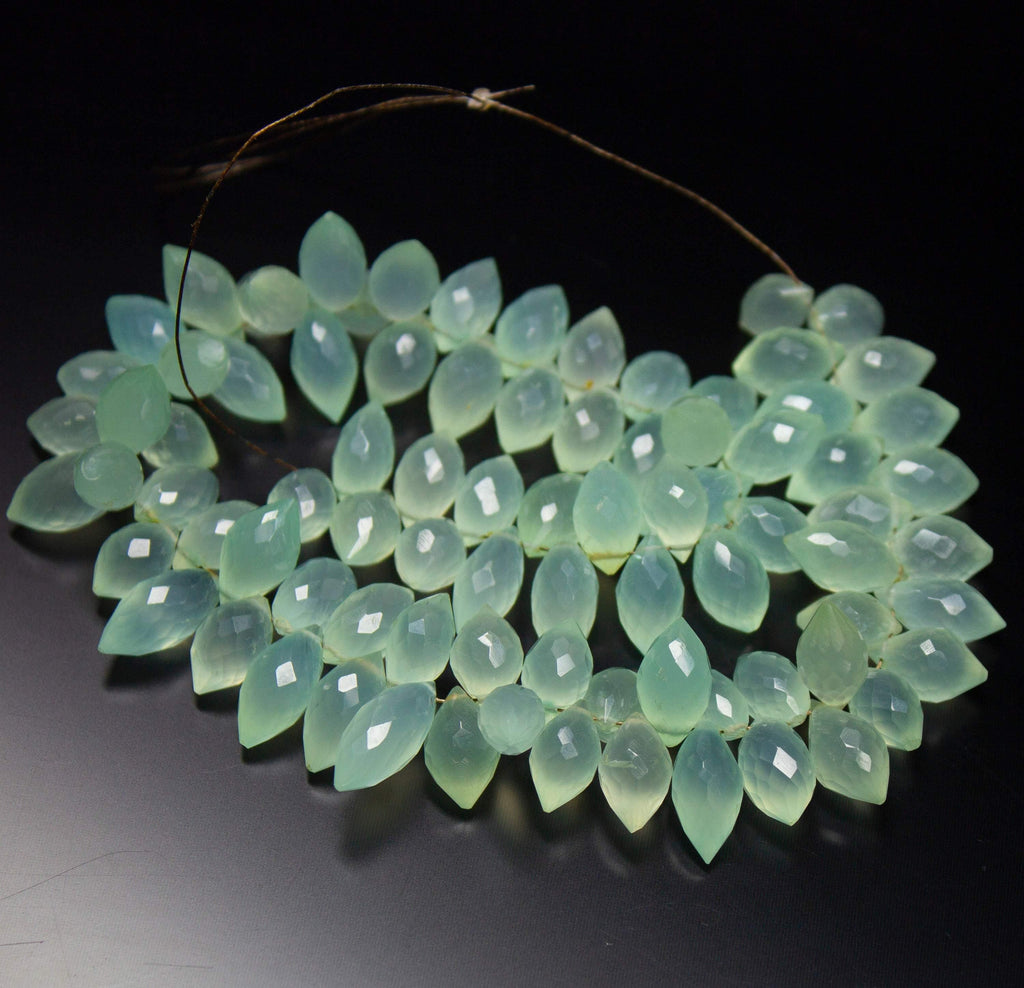 9 inches, 10-14mm, Natural Aqua Chalcedony Faceted Marquise Briolette Teardrop Beads - Jalvi & Co.