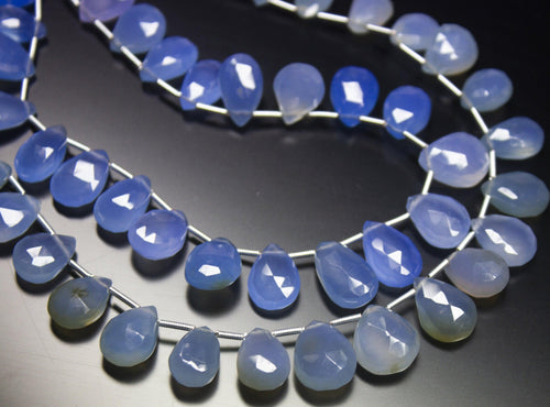 9 inches, 10-15mm, Natural Blue Chalcedony Faceted Pear Drop Briolette Beads, Chalcedony Beads - Jalvi & Co.
