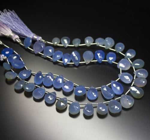 9 inches, 10-15mm, Natural Blue Chalcedony Faceted Pear Drop Briolette Beads, Chalcedony Beads - Jalvi & Co.