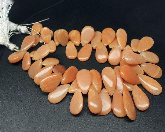 9 Inches, 12-20mm, Peach Moonstone Smooth Polished Pear Drop Briolette Beads Strand - Jalvi & Co.