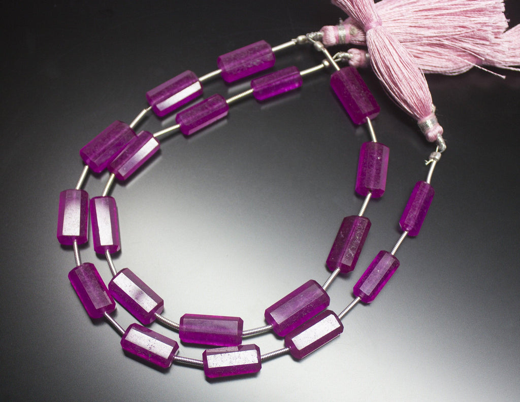 9 inches, 14-16mm, Pink Jade Step Cut Tube Loose Gemstone Beads - Jalvi & Co.