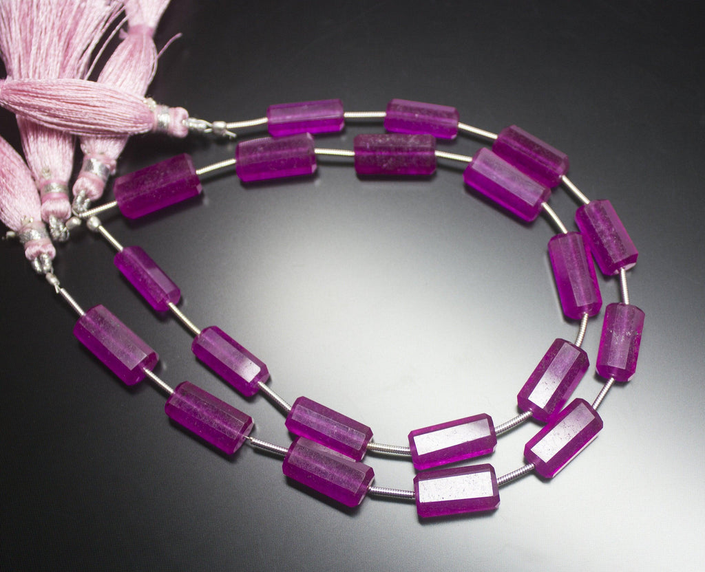 9 inches, 14-16mm, Pink Jade Step Cut Tube Loose Gemstone Beads - Jalvi & Co.