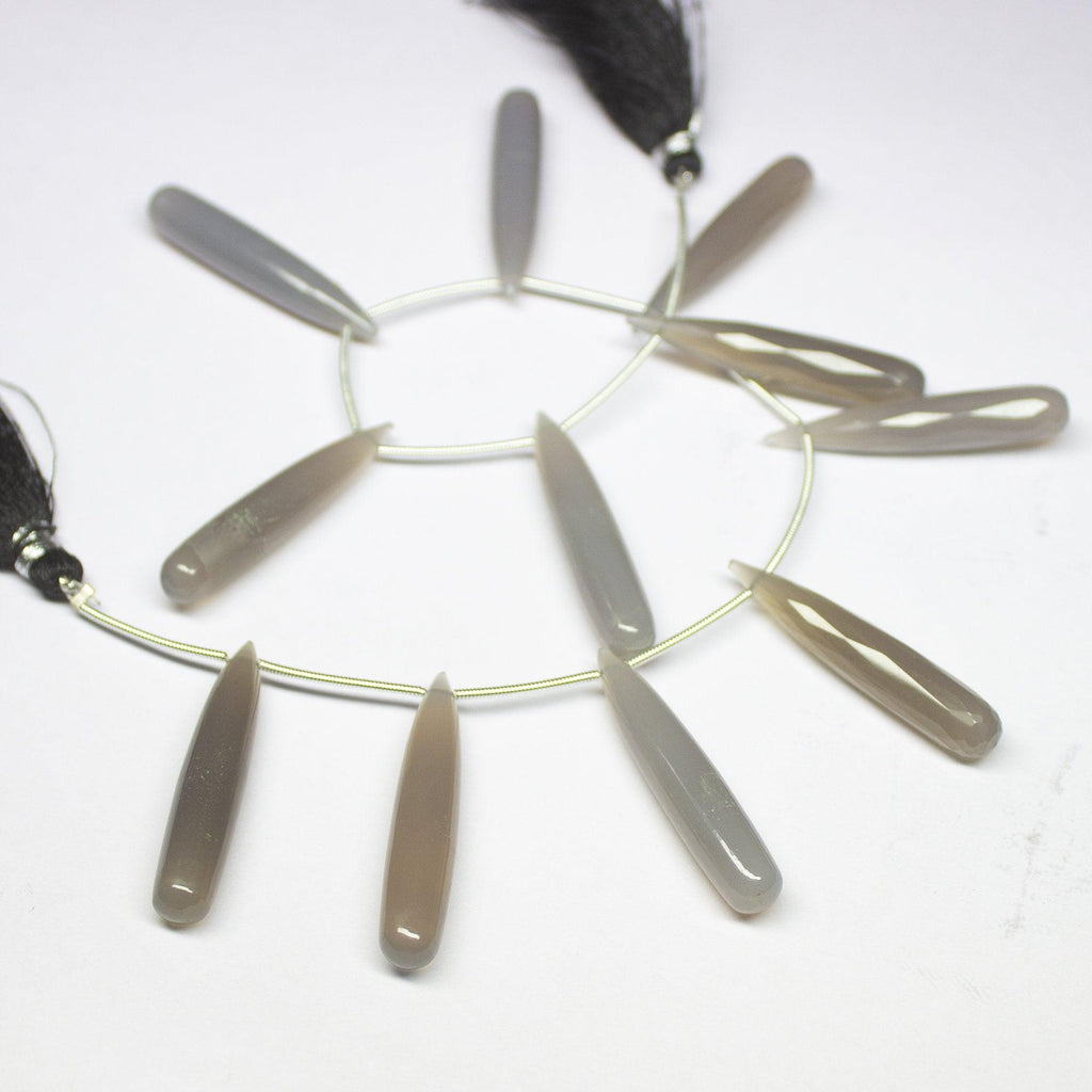 9 inches, 36mm, Natural Grey Chalcedony Faceted/Smooth Long Tear Drop Briolette Beads, Chalcedony Beads - Jalvi & Co.