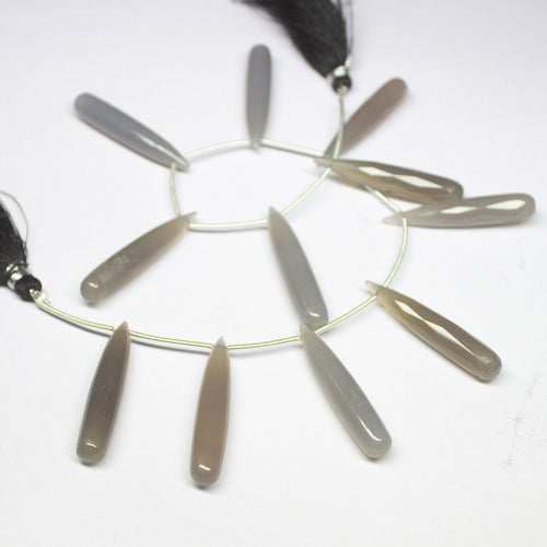 9 inches, 36mm, Natural Grey Chalcedony Faceted/Smooth Long Tear Drop Briolette Beads, Chalcedony Beads - Jalvi & Co.