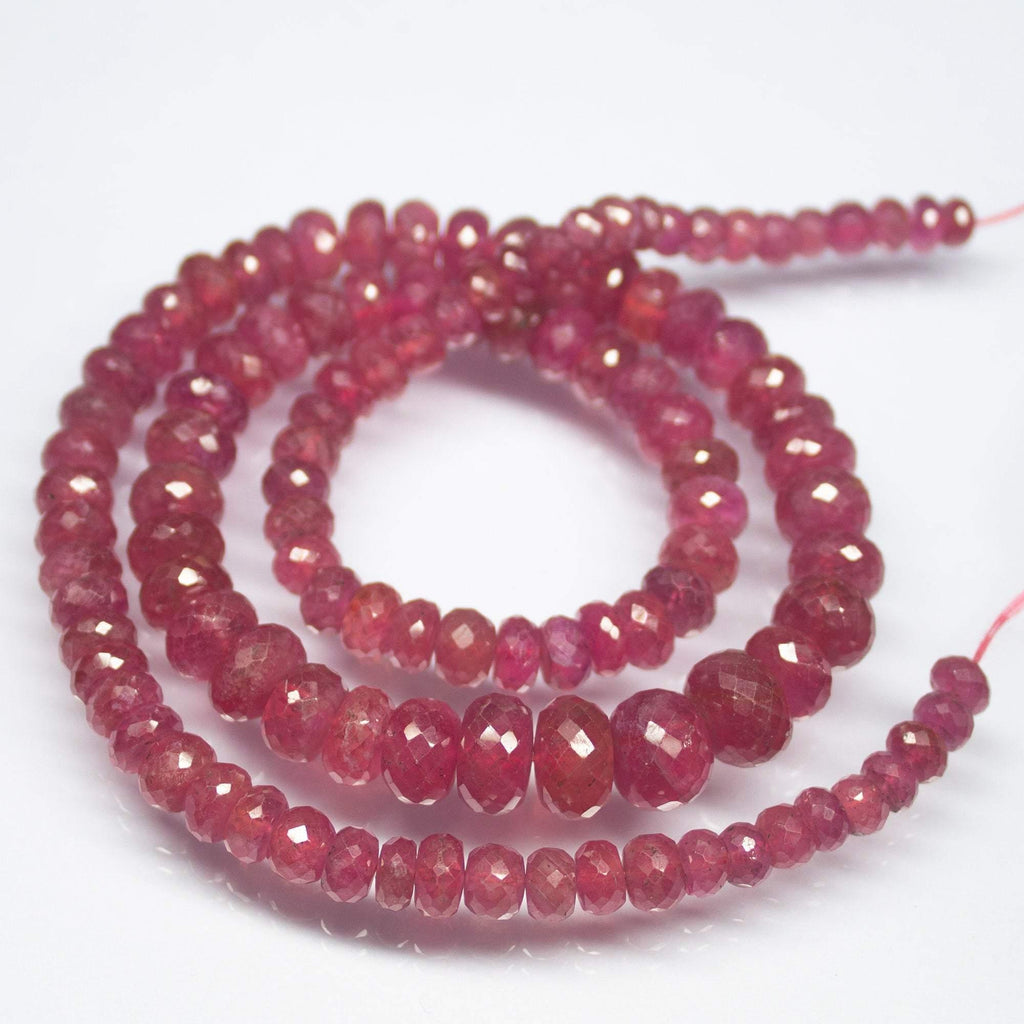 9 inches, 4mm 10mm, AAA Pink Sapphire Faceted Rondelle Large Size Beads, Sapphire Beads - Jalvi & Co.