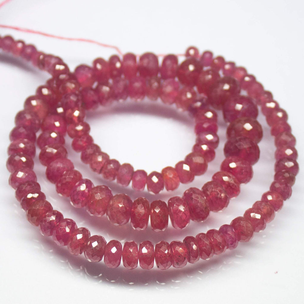 9 inches, 4mm 10mm, AAA Pink Sapphire Faceted Rondelle Large Size Beads, Sapphire Beads - Jalvi & Co.