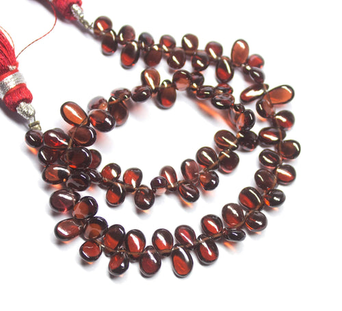9 inches, 5-8mm, Natural Mozambique Garnet Smooth Plain Pear Drop Briolettes Loose Gemstone Beads - Jalvi & Co.