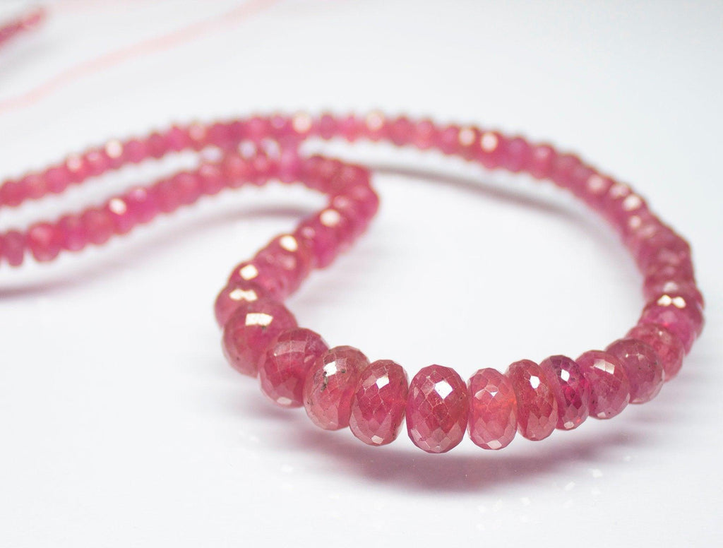 9 inches, 5mm 9mm, AAA Pink Sapphire Faceted Rondelle Large Size Beads, Sapphire Beads - Jalvi & Co.