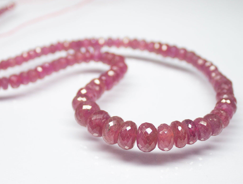 9 inches, 5mm 9mm, AAA Pink Sapphire Faceted Rondelle Large Size Beads, Sapphire Beads - Jalvi & Co.