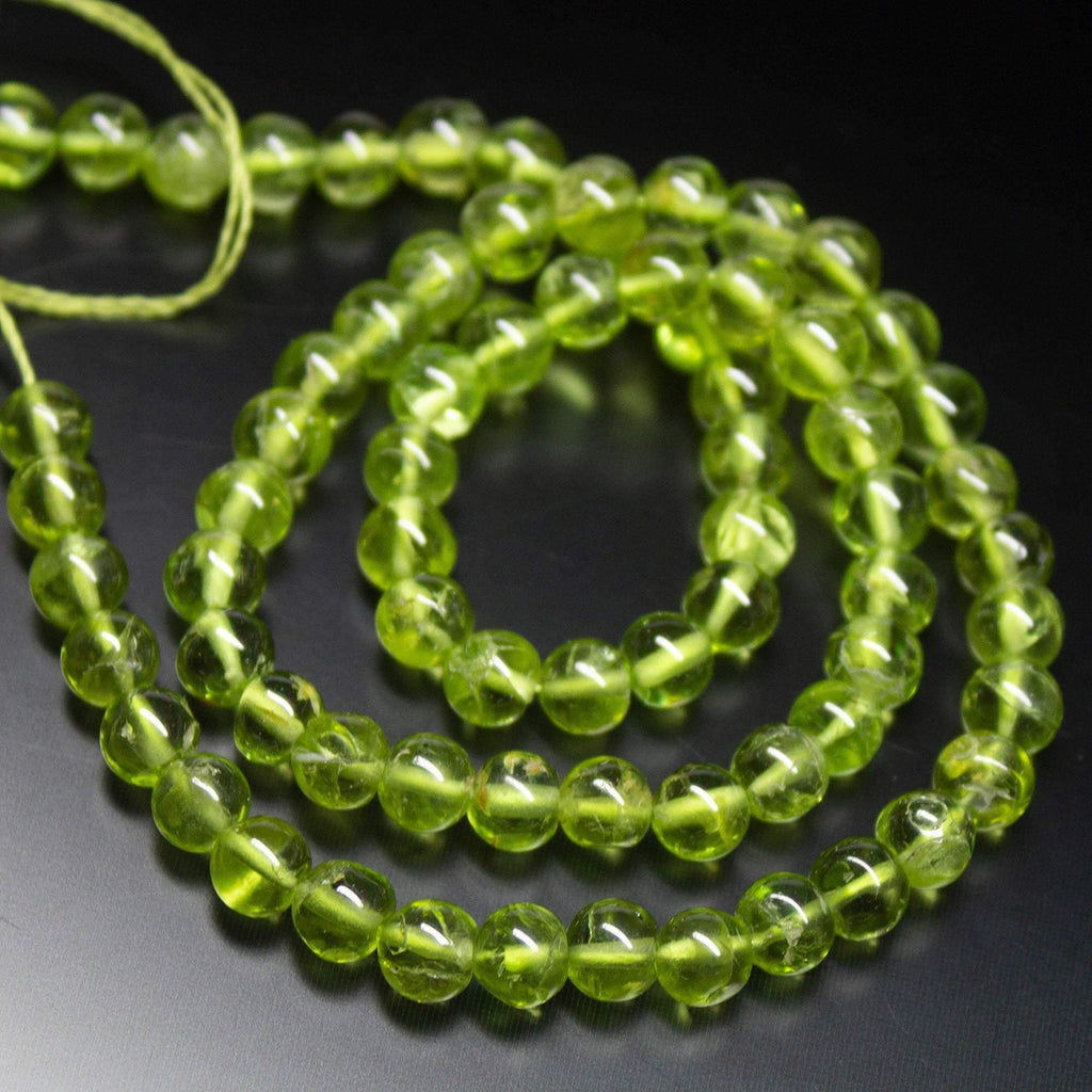9 inches, 5mm, Green Peridot Smooth Round Sphere Shape Beads Strand, Peridot Beads - Jalvi & Co.