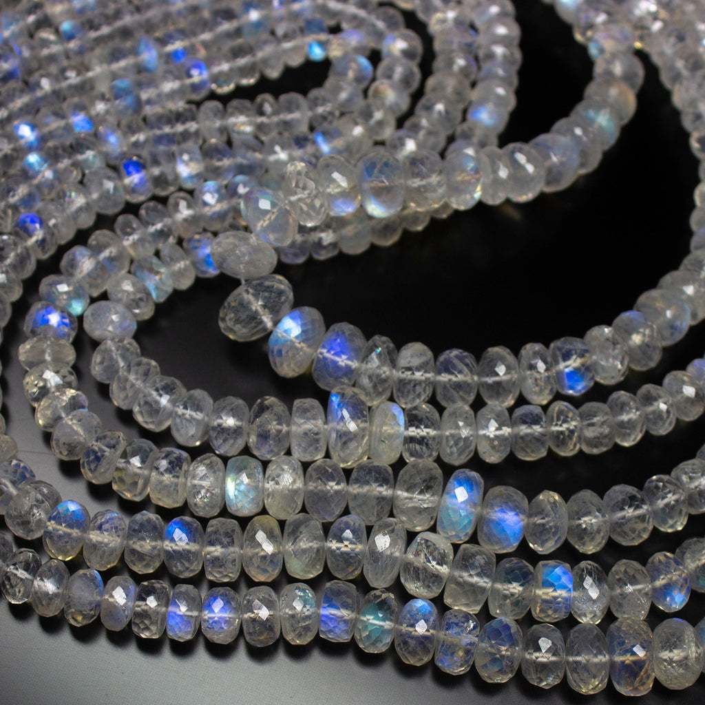 9 inches, 6-10mm, AA Grade Rainbow Moonstone Faceted Rondelle
