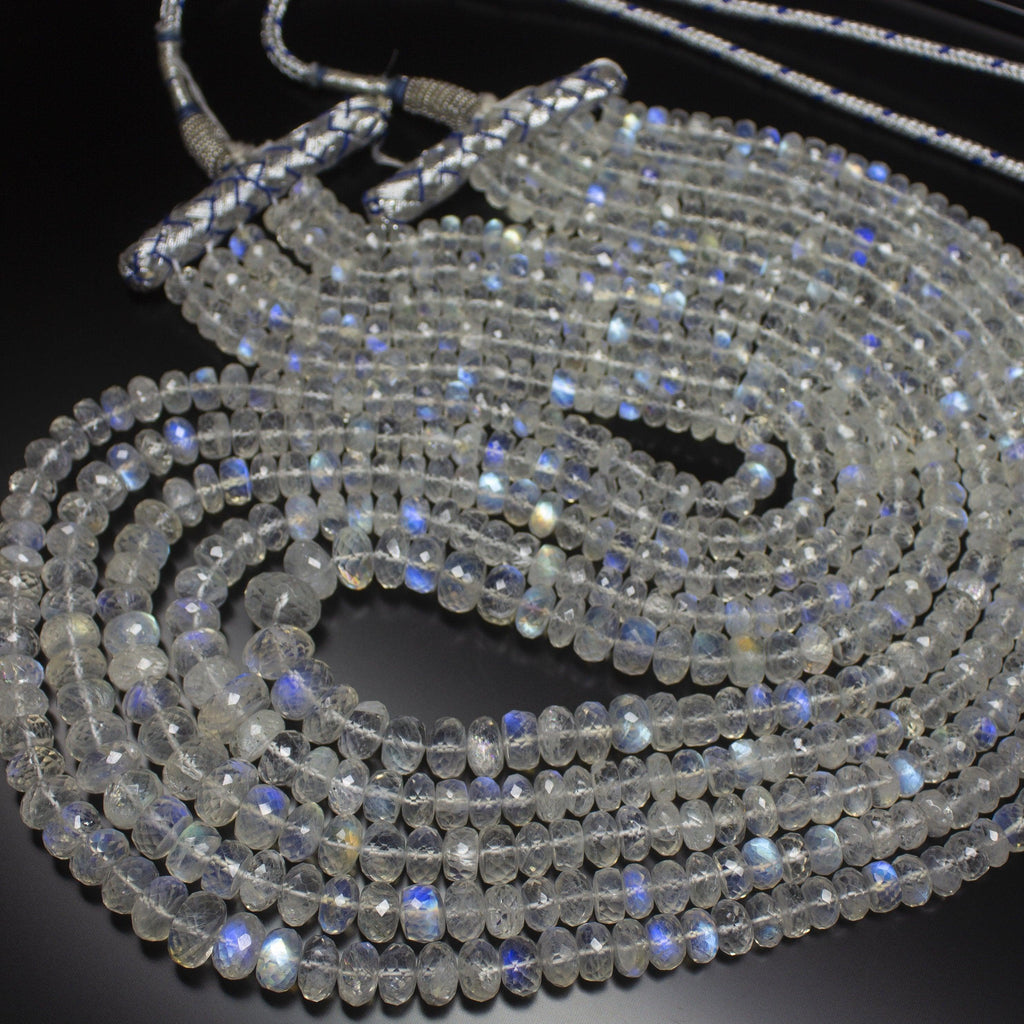 9 inches, 6-10mm, AA Grade Rainbow Moonstone Faceted Rondelle