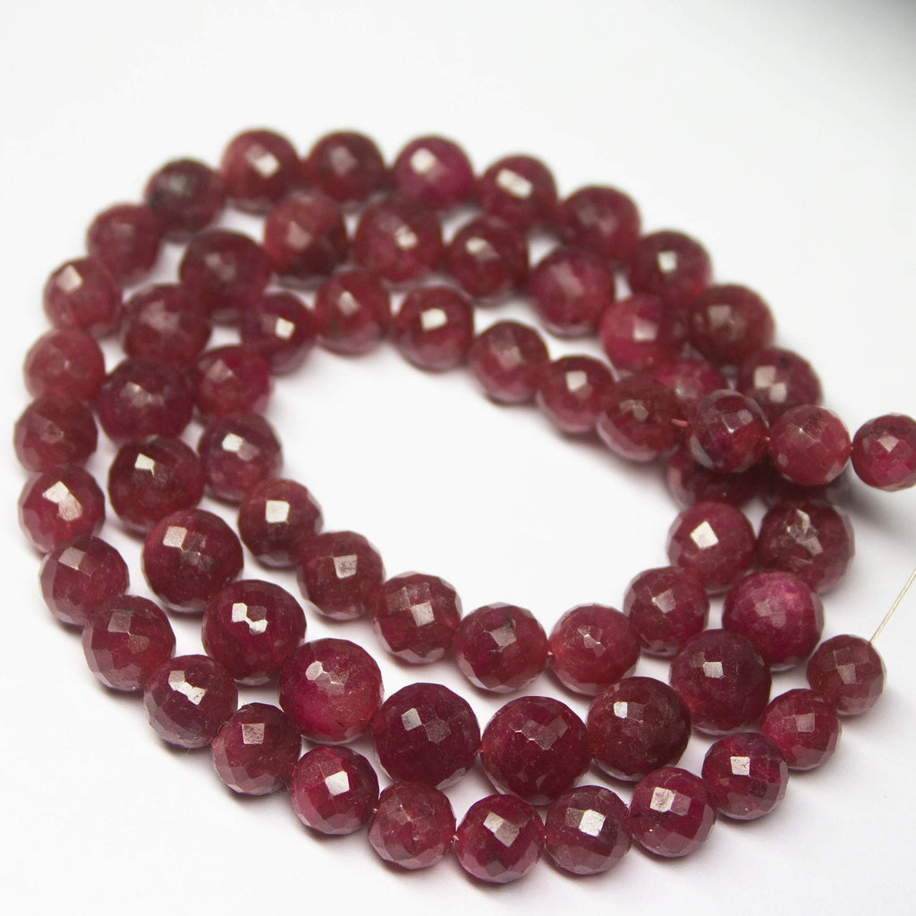 9 inches, 6-8mm, Natural Red Ruby Faceted Round Sphere Shape Gemstone Beads - Jalvi & Co.