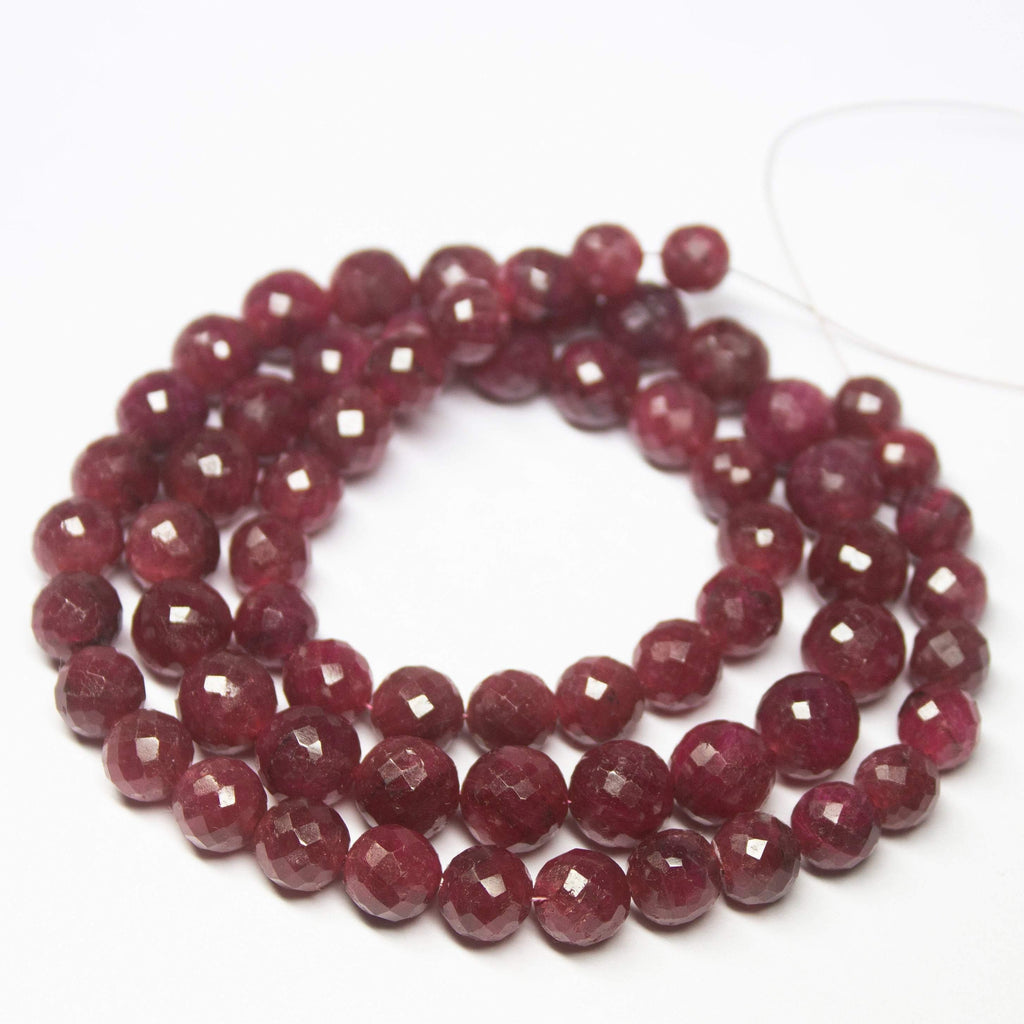 9 inches, 6-8mm, Natural Red Ruby Faceted Round Sphere Shape Gemstone Beads - Jalvi & Co.