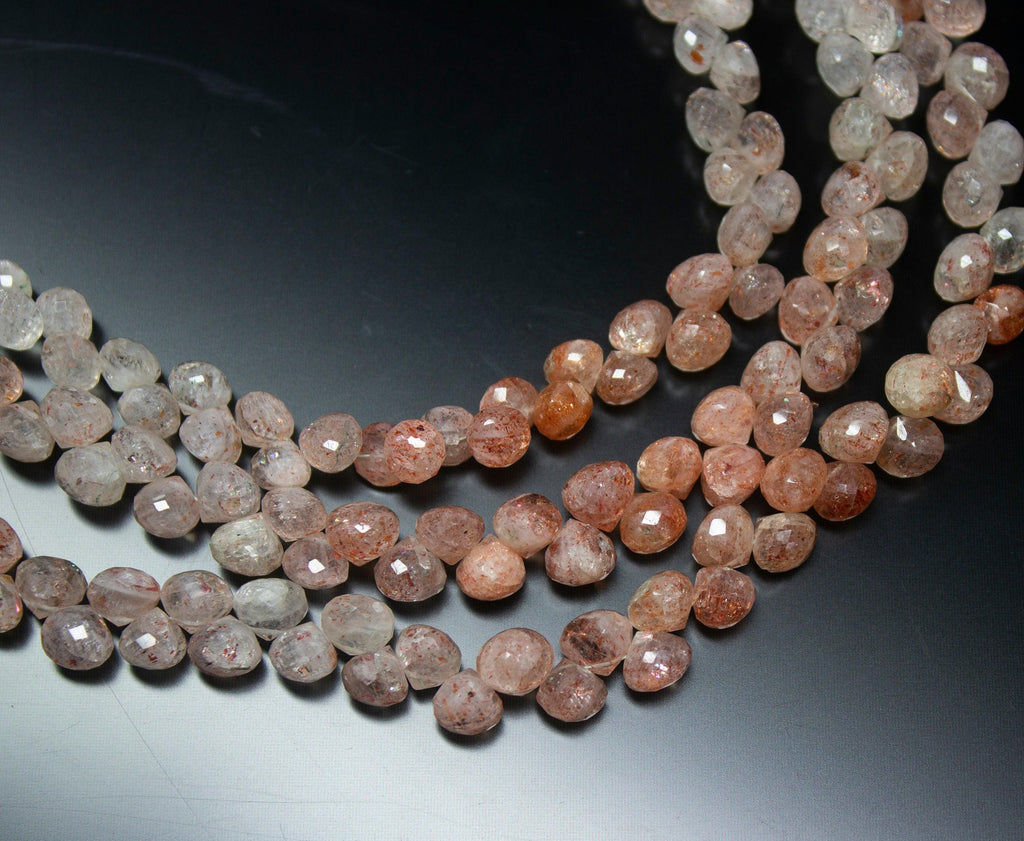 9 inches, 6mm, Natural Strawberry Quartz Faceted Onion Teardrop Briolette Gemstone Beads - Jalvi & Co.
