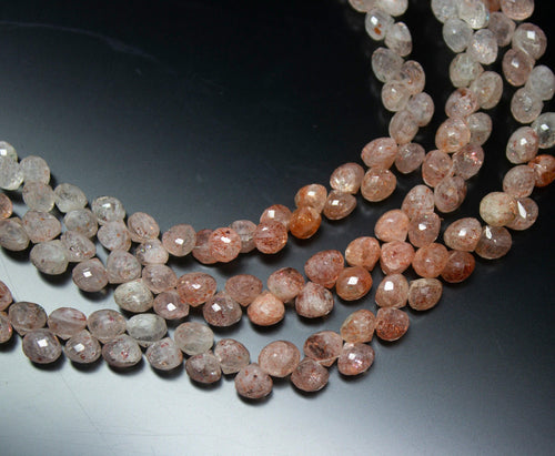 9 inches, 6mm, Natural Strawberry Quartz Faceted Onion Teardrop Briolette Gemstone Beads - Jalvi & Co.