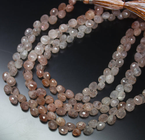 9 inches, 6mm, Natural Strawberry Quartz Faceted Onion Teardrop Briolette Gemstone Beads - Jalvi & Co.