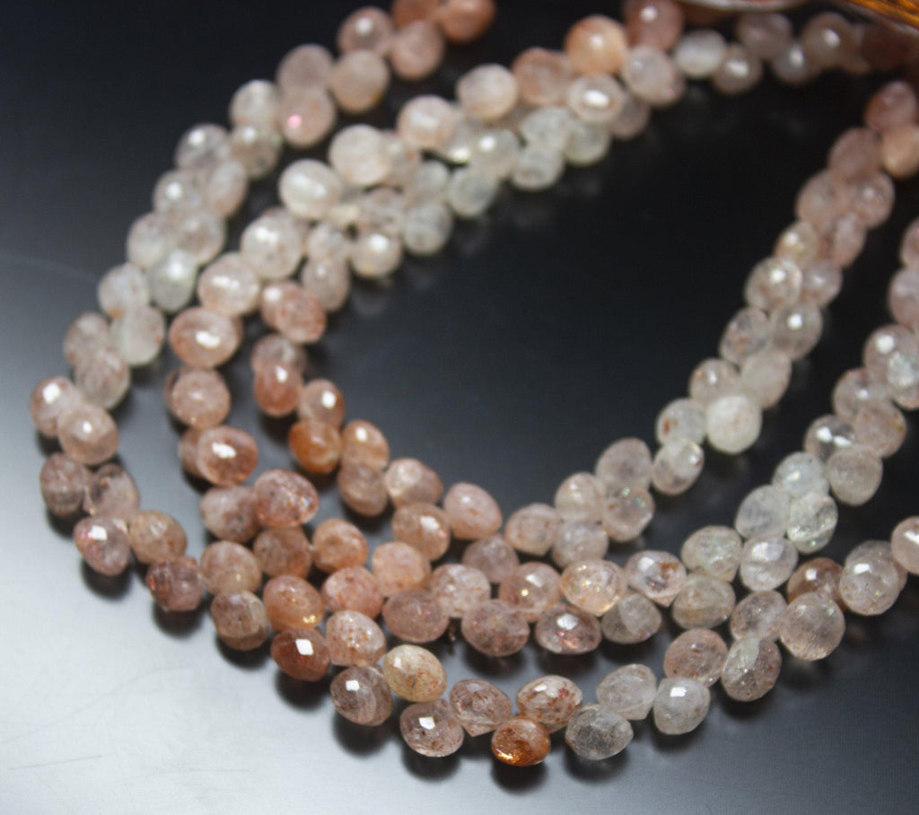 9 inches, 6mm, Natural Strawberry Quartz Faceted Onion Teardrop Briolette Gemstone Beads - Jalvi & Co.