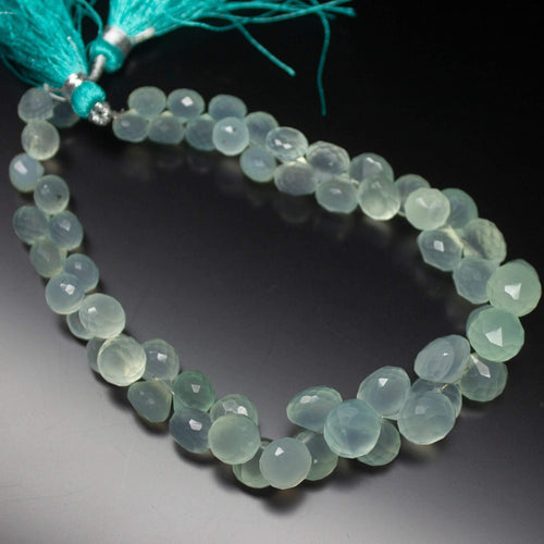 9 inches, 7-10mm, Aqua Blue Chalcedony Faceted Onion Drops Briolette Loose Gemstone Beads, Chalcedony Beads - Jalvi & Co.