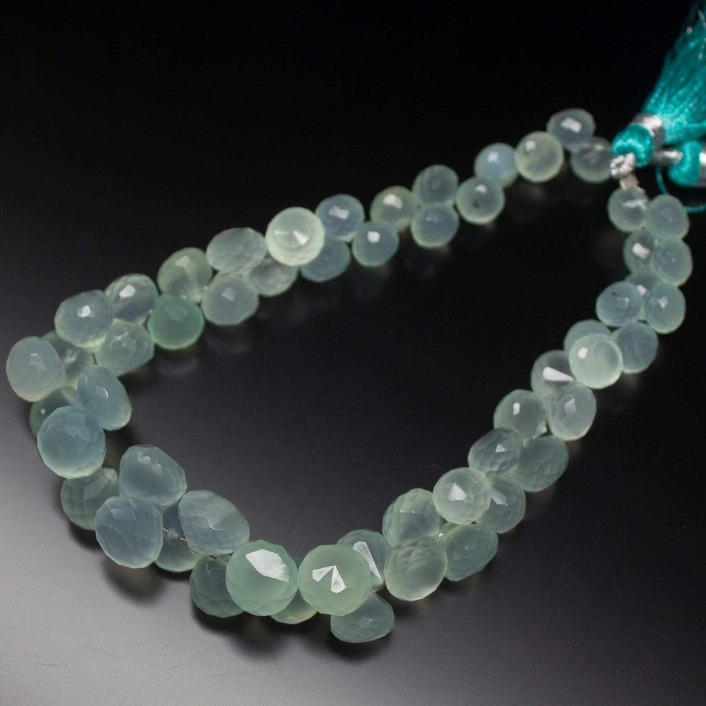 9 inches, 7-10mm, Aqua Blue Chalcedony Faceted Onion Drops Briolette Loose Gemstone Beads, Chalcedony Beads - Jalvi & Co.