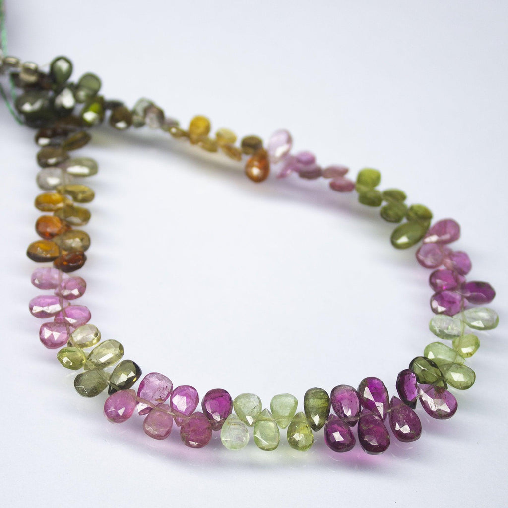 9 inches, 7mm, Natural Multi Tourmaline Faceted Pear Drop Briolette Beads, Tourmaline Beads - Jalvi & Co.