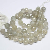 9 inches, 8-9mm, Natural Grey Moonstone Faceted Round Loose Gemstone Cut Beads Strand