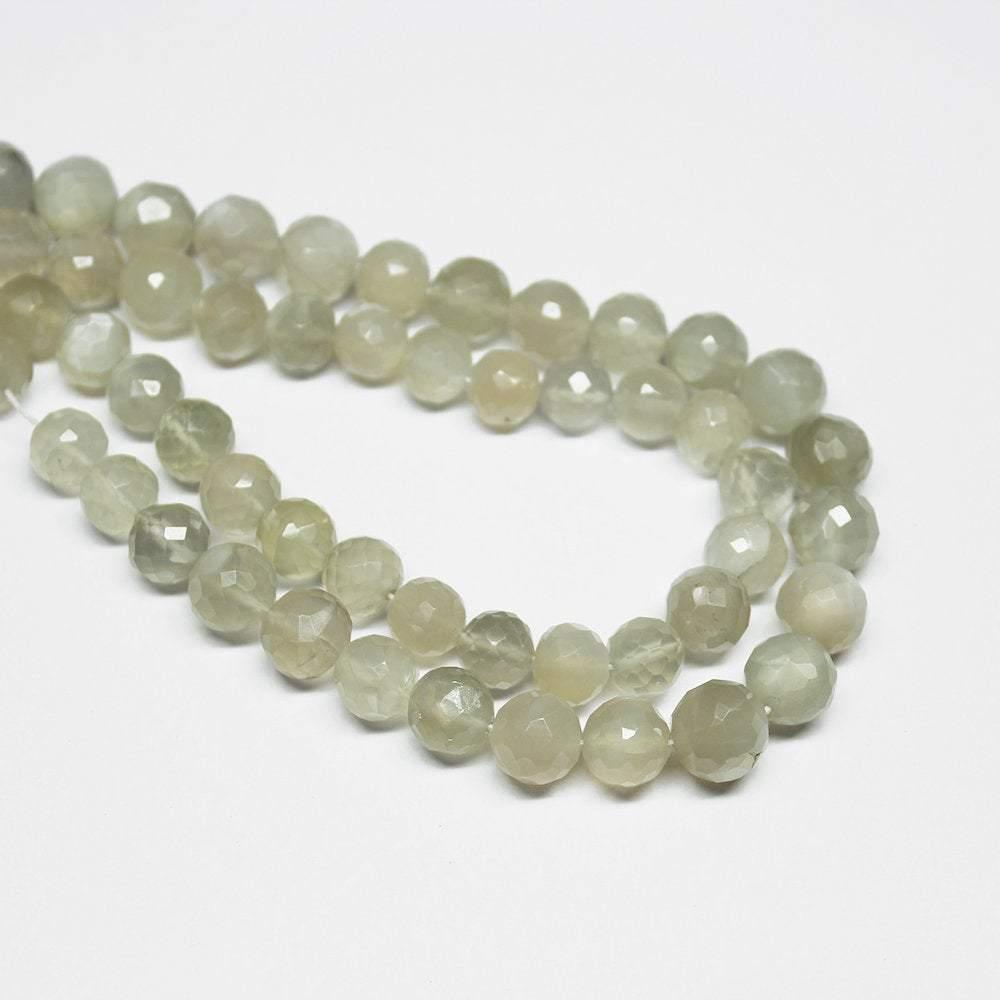 9 inches, 8-9mm, Natural Grey Moonstone Faceted Round Loose Gemstone Cut Beads Strand - Jalvi & Co.