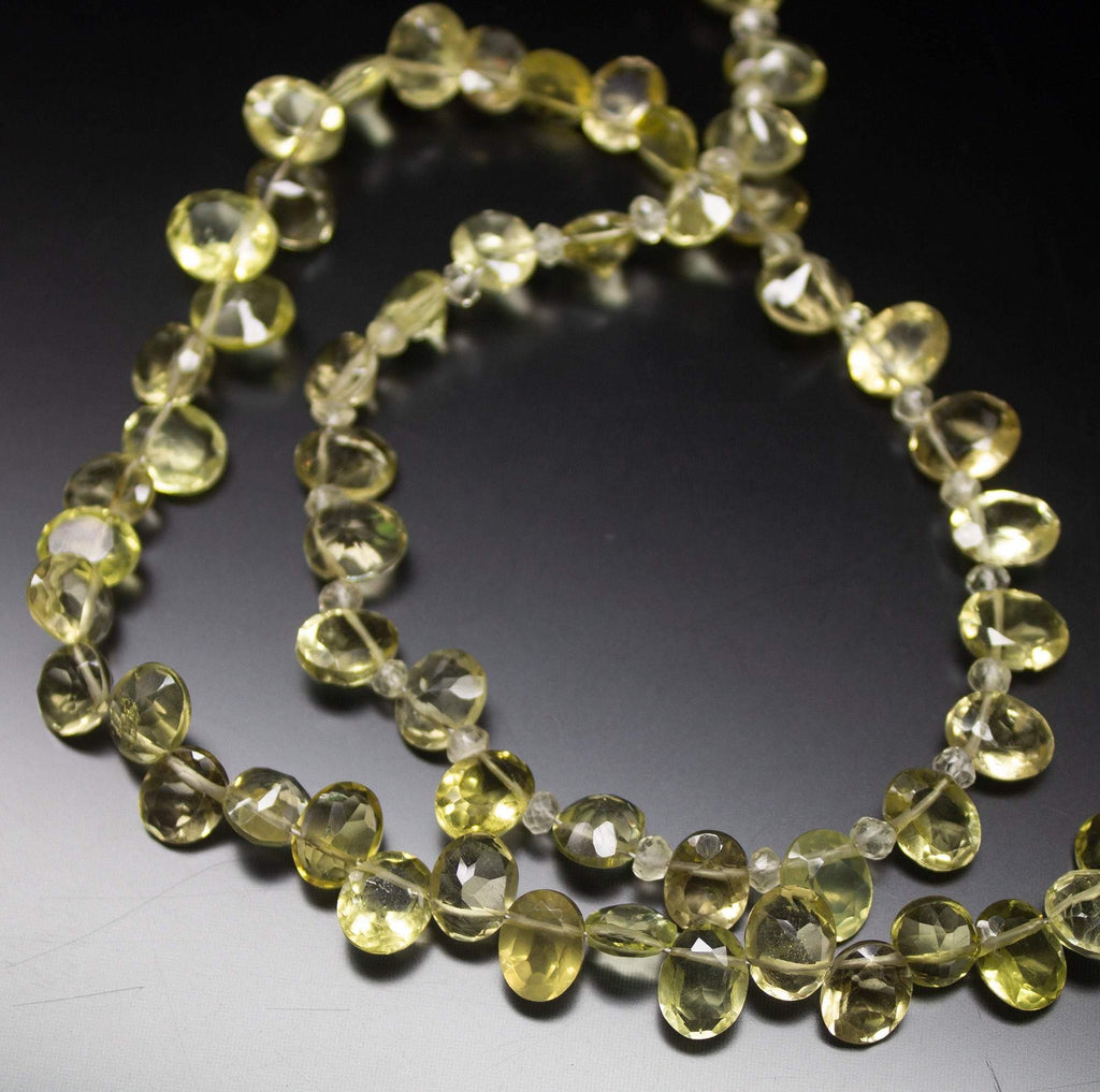 9 inches, 8mm, Lemon Quartz Faceted Oval Cut Stone Briolette Loose Gemstone Beads, Quartz Beads - Jalvi & Co.