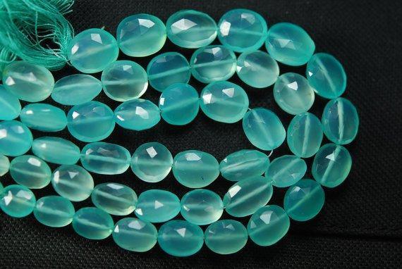 9 Inches, Aqua Chalcedony Faceted Oval Briolettes, 13X18mm Large Size, 14 Pieces - Jalvi & Co.