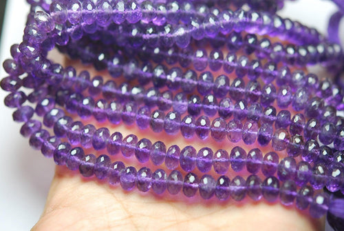 9 Inches, Finest Quality, Purple Natural African Amethyst Faceted Rondelles, 6.5-7mm - Jalvi & Co.