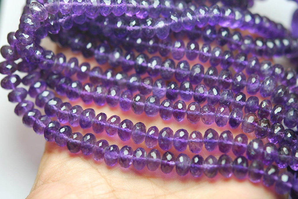 9 Inches, Finest Quality, Purple Natural African Amethyst Faceted Rondelles, 6.5-7mm - Jalvi & Co.