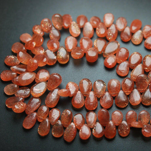 9 Inches Strand.Natural African Sunstone Smooth Pear Shape Briolettes, 7-11mm Size, - Jalvi & Co.