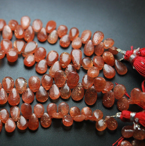 9 Inches Strand.Natural African Sunstone Smooth Pear Shape Briolettes, 7-11mm Size, - Jalvi & Co.