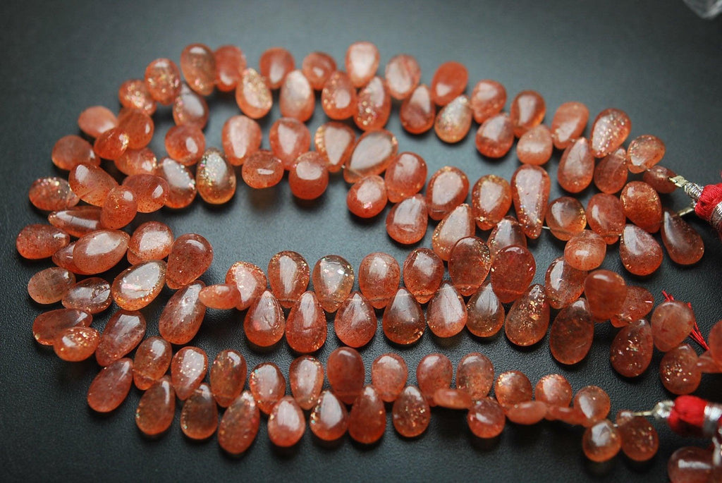 9 Inches Strand.Natural African Sunstone Smooth Pear Shape Briolettes, 8-9.5mm Size, - Jalvi & Co.