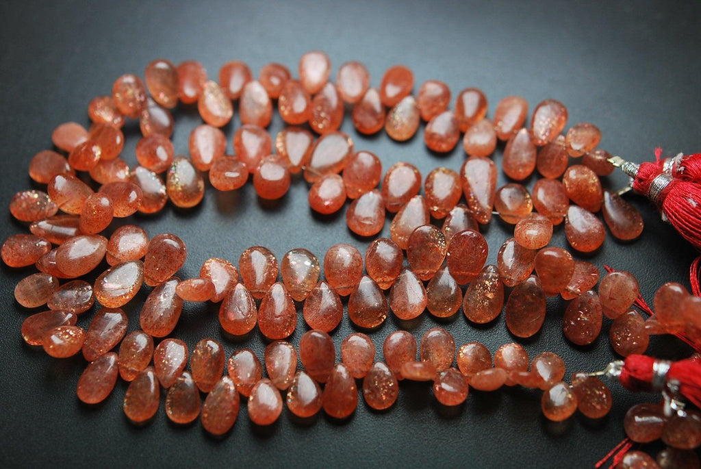 9 Inches Strand.Natural African Sunstone Smooth Pear Shape Briolettes, 8-9.5mm Size, - Jalvi & Co.