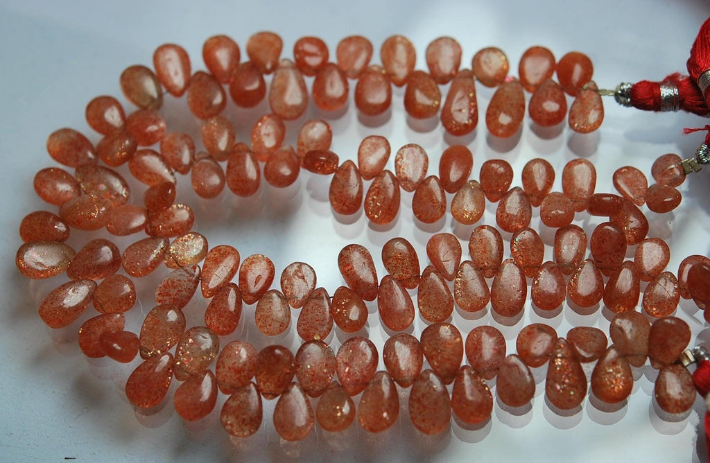 9 Inches Strand.Natural African Sunstone Smooth Pear Shape Briolettes, 8-9.5mm Size, - Jalvi & Co.