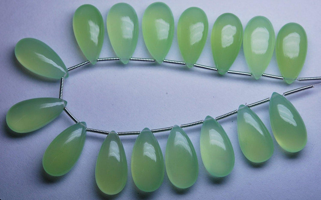 9 Matched Pair, Aaa Quality,Prehnite Chalcedony Smooth Long Pear Shape Briolettes 10X20mm - Jalvi & Co.