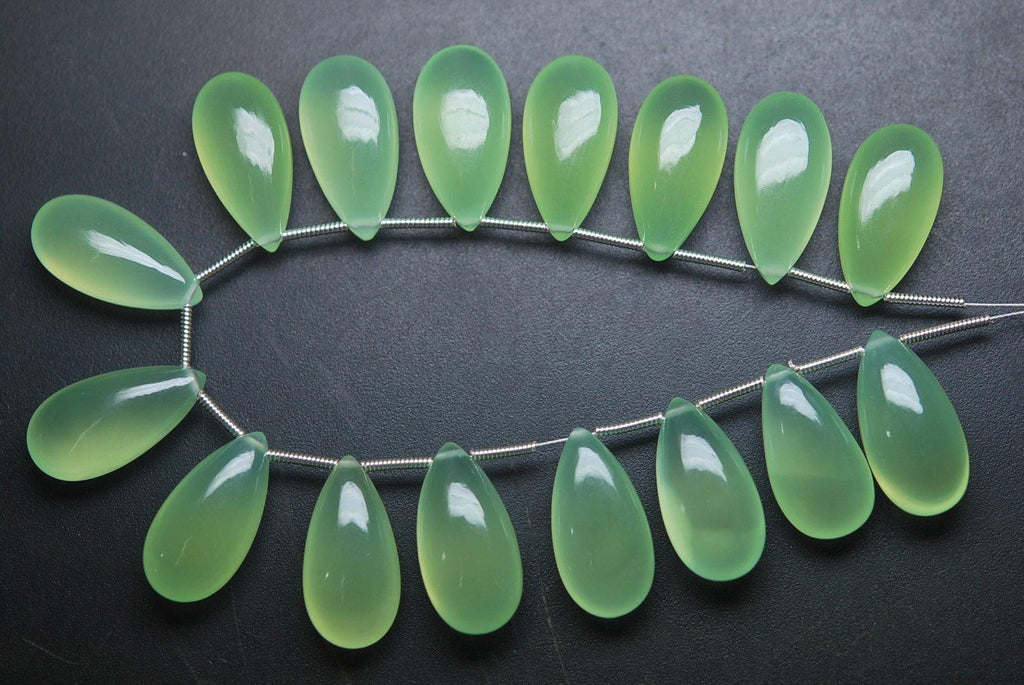 9 Matched Pair, Aaa Quality,Prehnite Chalcedony Smooth Long Pear Shape Briolettes 10X20mm - Jalvi & Co.