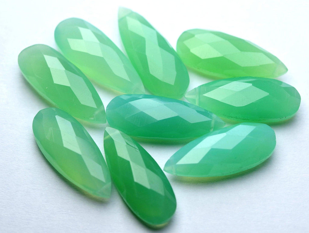 9 Matched Pairs,Side Drilled,Chrysoprase Chalcedony Faceted Pear Shape Briolettes 8X20mm - Jalvi & Co.