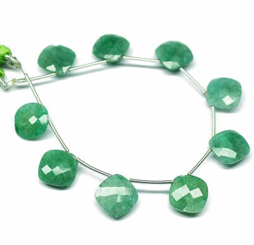 9 pieces, Natural Dyed Green Emerald Faceted Square Cushion Briolette Beads 12-13mm - Jalvi & Co.