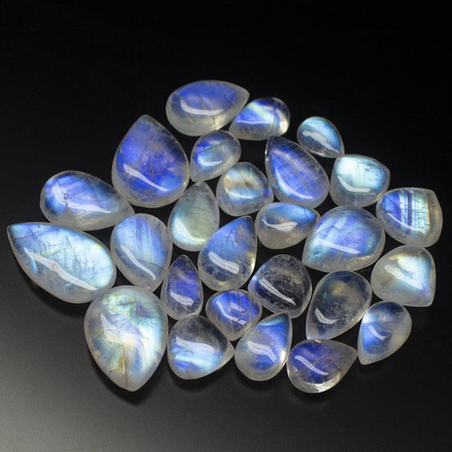 90 carats, 26 pieces, Natural Blue Flash Moonstone Smooth Heart Pear Drops Briolette - Jalvi & Co.