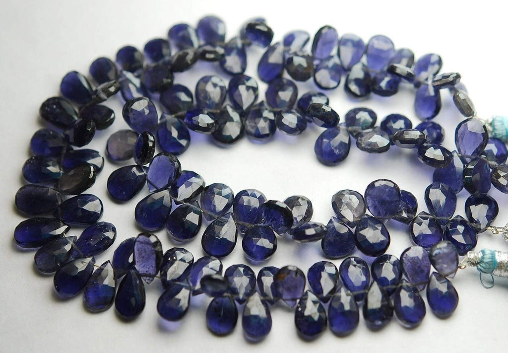 90 Carats, 8 Inch Strand Quality Water Sapphire Iolite Faceted Pear Briolette's, 9-10mm Approx. - Jalvi & Co.