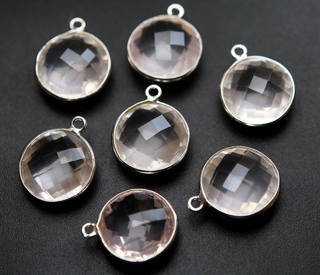 92.5 Silver, Natural Rose Quartz Faceted Pendant, 10 Piece Of 14mm - Jalvi & Co.