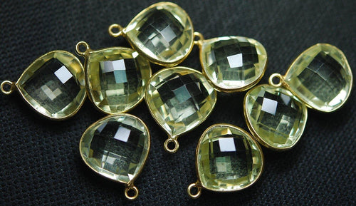 92.5 Silver Vermeil Lemon Quartz Faceted Heart Shape Pendant 24K Gold Plated , 5 Piece Of 17mm - Jalvi & Co.