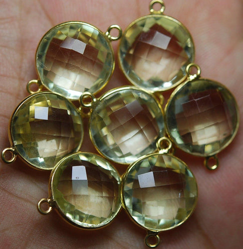 92.5 Silver Vermeil Lemon Quartz Faceted Pendant Connector 24K Gold Plated , 5 Piece Of 21mm - Jalvi & Co.