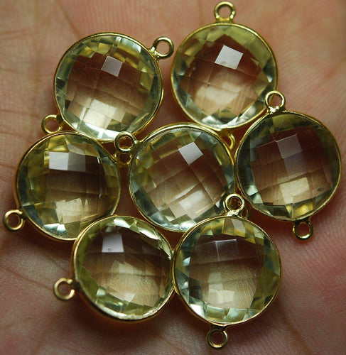 92.5 Silver Vermeil Lemon Quartz Faceted Pendant Connector 24K Gold Plated , 5 Piece Of 21mm - Jalvi & Co.